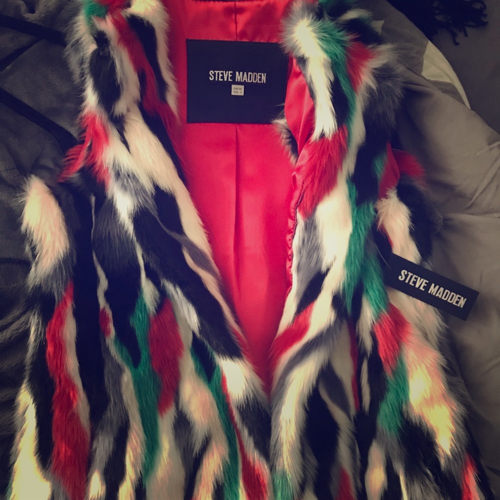 Steve Madden multi color faux fur vest
